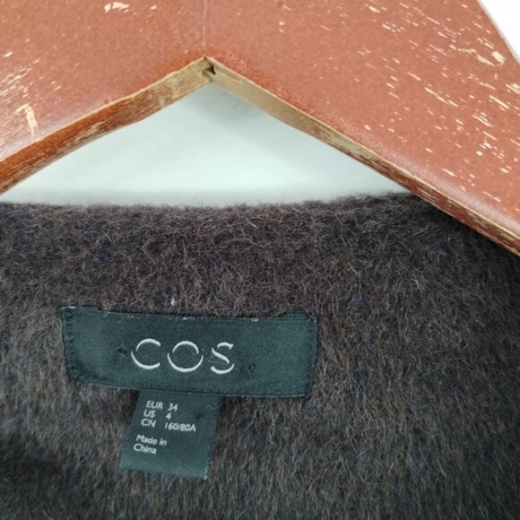 Cos Alpaca Wool Blend Cropped Fur Coat Jacket Size 4 Brown Quiet Luxury - Picture 3 of 12